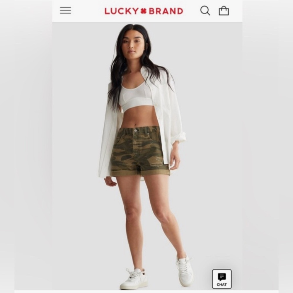Lucky Brand Mid Rise Camo Print Denim Shorts